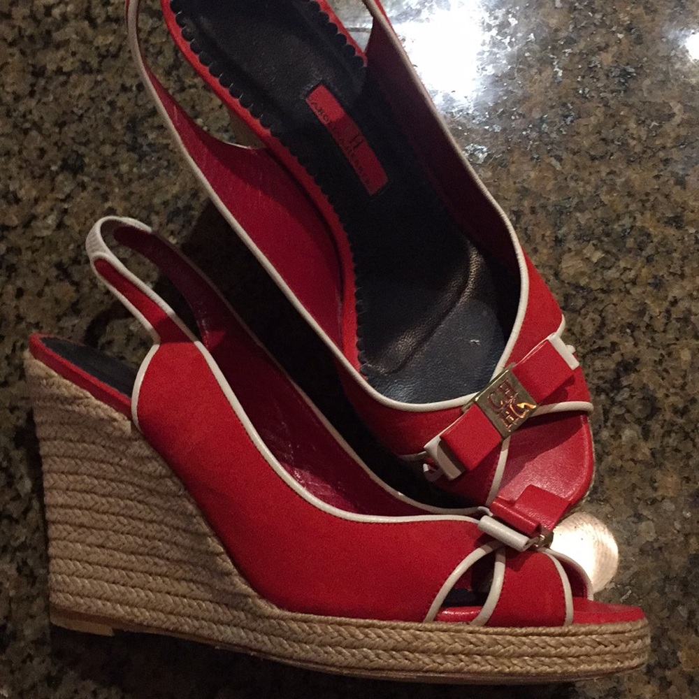 Carolina Herrera Red Suede Wedges